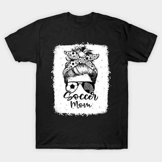 Soccer Mom Vintage Leopard Messy Bun Bleached T-Shirt by Wonder man 